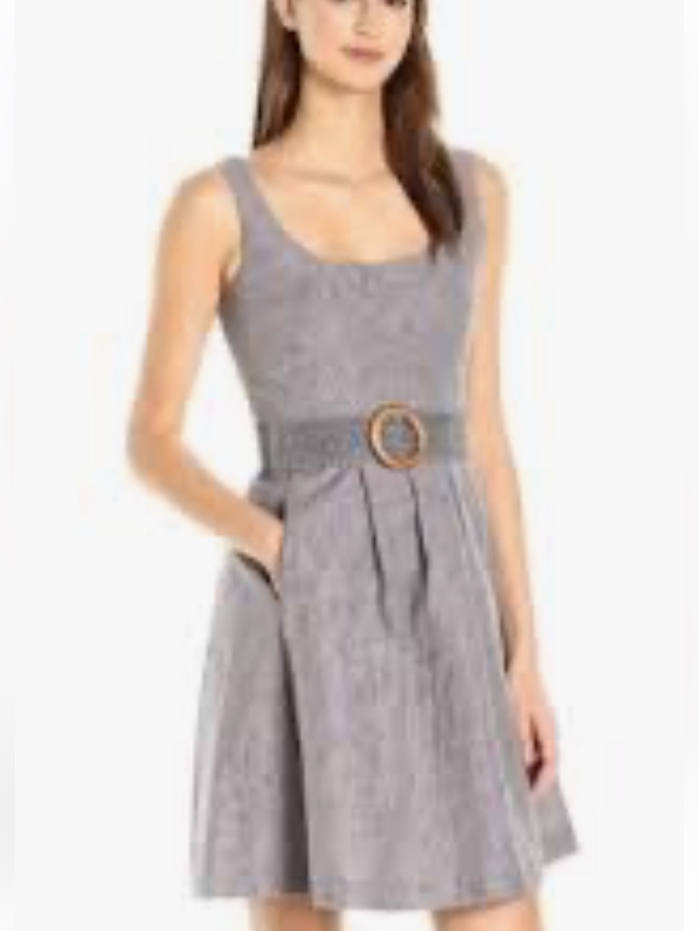Nine West Taupe Textured Midi Dress with Woven Belt